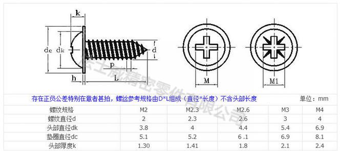 法士威碳鋼十字槽盤頭圓頭帶介自攻螺釘-規(guī)格